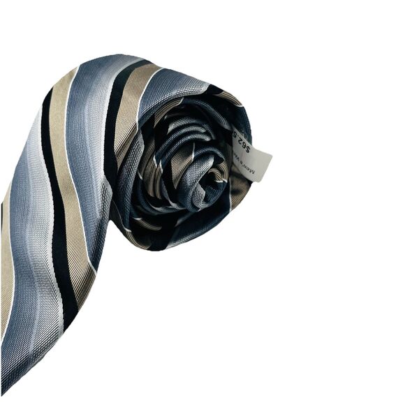 JHANE BARNES MENS TIE GRAY WITH TAN AND BLACK STRIPES 3 X 64 - Picture 4 of 9